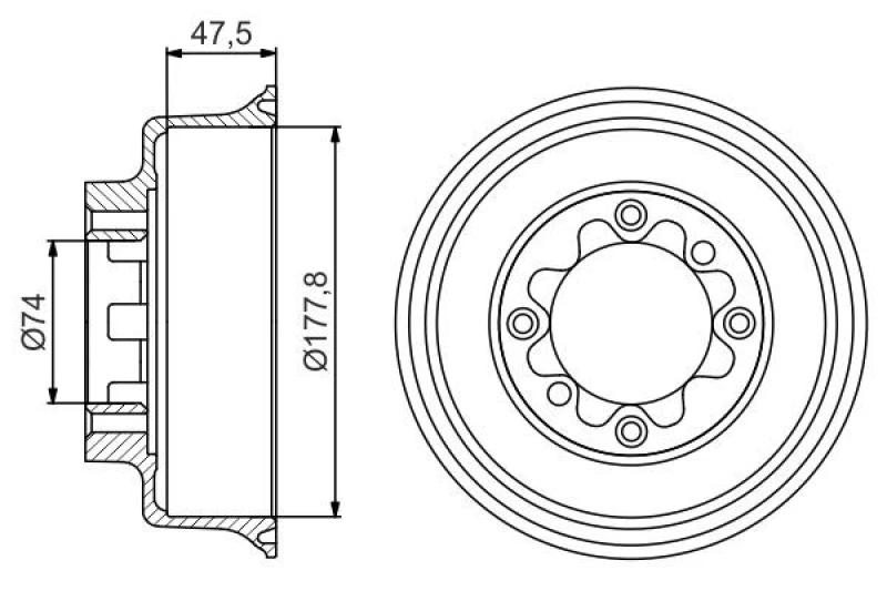Image of Bosch 0 986 477 154 Brake Drum Rear Axle, 215mm Brake Drum (123)