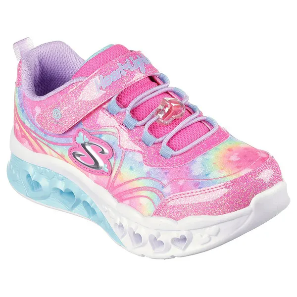 image of Skechers Girls Flutter Heart Lights Groovy Swirl Trainers UK Size 13 (EU 32) Turquoise/Hot Pink SKE2210-TQHP-13