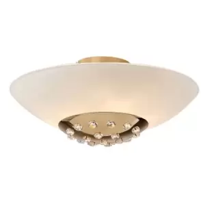 Image of Amada Flush Ceiling 6 Light G9, French Gold/Opal White Glass