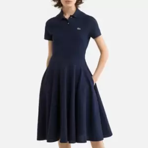 Lacoste Womens Fitted Cotton Pique Polo Dress Size 10 Navy Blue