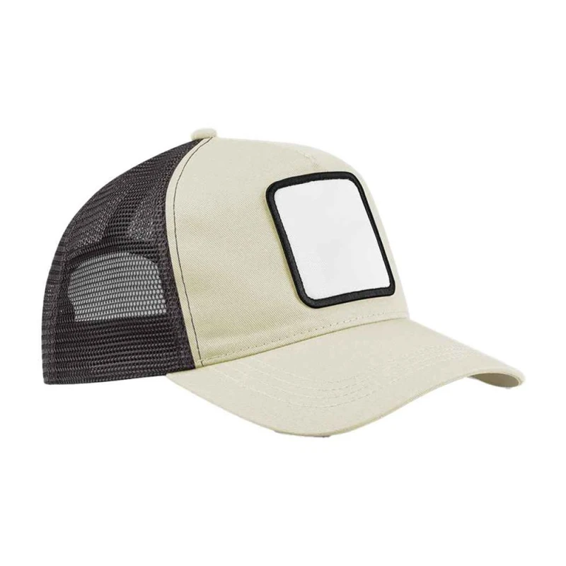Image of Beechfield Beechfield Men 5 Panel Applique Patch Trucker Cap in Medium Beige Medium Beige One Size Male 5063703670364
