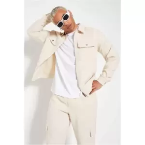 Image of I Saw It First Stone Mens Premium Utility Zip Through Shacket - Brown