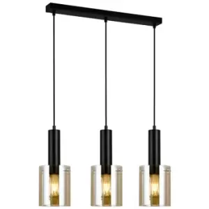 Italux Lighting - Italux Sardo - Modern Hanging Pendant Black 3 Light with Amber Shade, E27