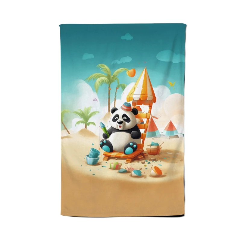 Image of Warren Reed - Designer Panda On A Beach Holiday Tea Towel in Yellow Yellow Unisex
