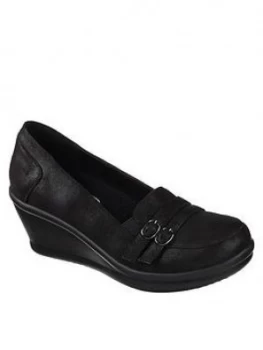 image of Skechers Rumblers Frilly Wedge Shoe - Black