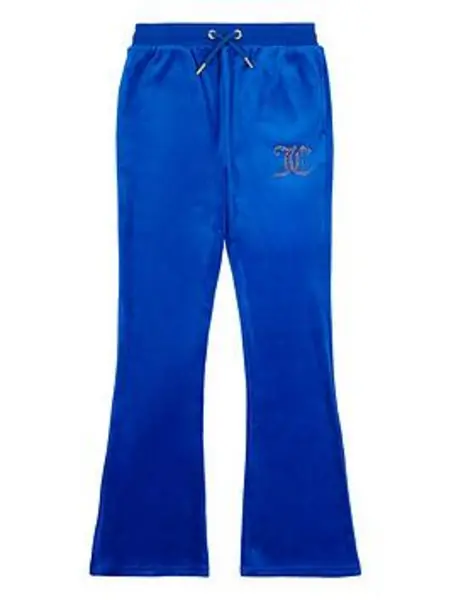 Image of Juicy Couture Girls Diamante Velour Bootcut Joggers - Surf The Web - Blue, Size Age: 14-15 Years, Women