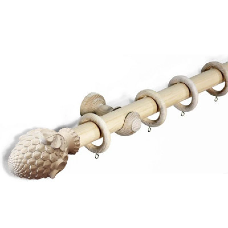 Image of Lister Cartwright 33mm Wood Curtain Poles Fixed Length Rubber Wooden Finials, Ash (Artichoke) 240 Cm