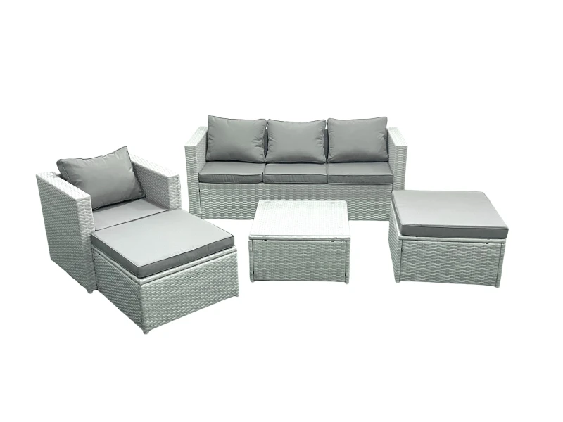 Image of Fimous Garden Outdoor Furniture Set 6 Seater Rattan Sofa Set with 2 Big Footstools Armchair Light Grey Mixed Light Grey