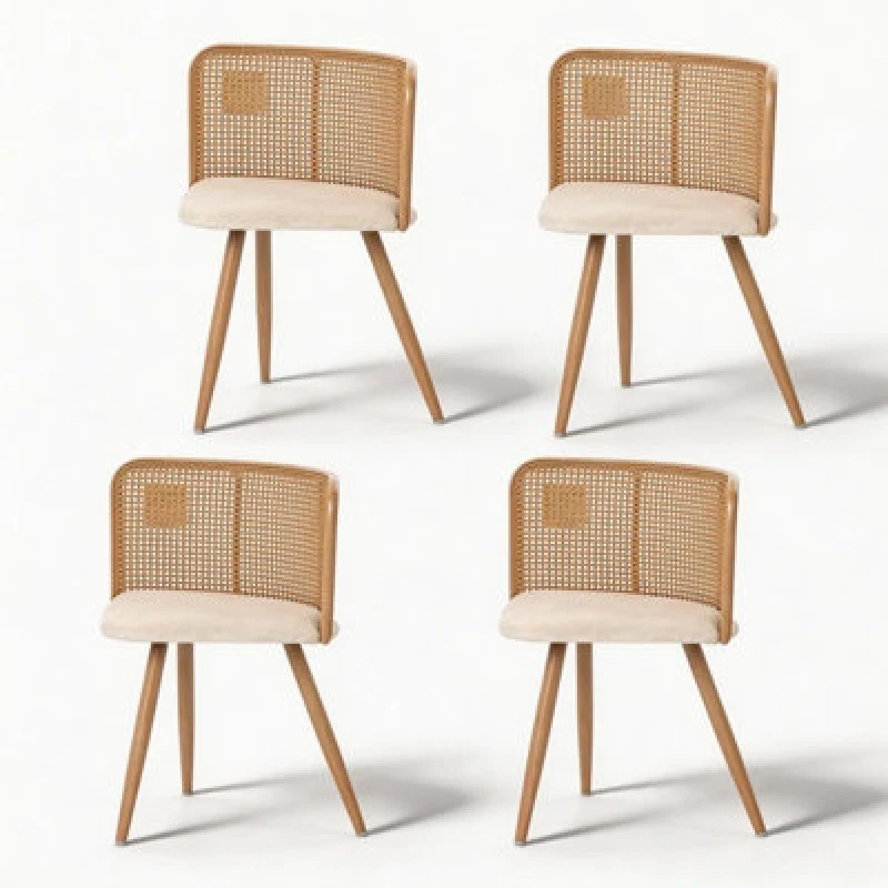 Image of Rattan Dining Chair Set Of 4,metal Legs, Max Load 120Kgs