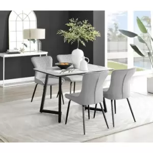 Image of Furniturebox Carson White Marble Effect Recatngular 120cm Dining Table & 4 Light Grey Nora Black Leg Velvet Chairs