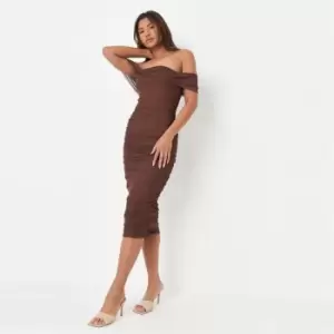 image of Missguided Mesh Bardot Midi Dress - Brown