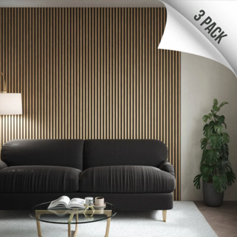 Image of Kraus Easy Living - Natural Oak - Acoustic Slat Wall Panel X3 Pack - (L) 240Cm X (W) 60Cm - 3 Panel Value Pack