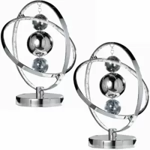 Image of 2 pack 7.7W LED Table Lamp Warm White Unique Chrome Glass Bedside Ring Light