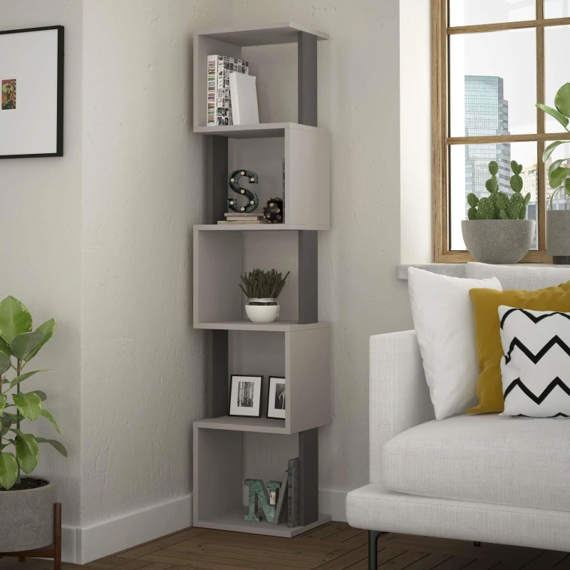 Image of DECORTIE Decortie - Piri Modern Bookcase Display Unit Tall 161cm - Mocha Grey / Anthracite Grey - Mocha Grey M.KT.02.16410.6