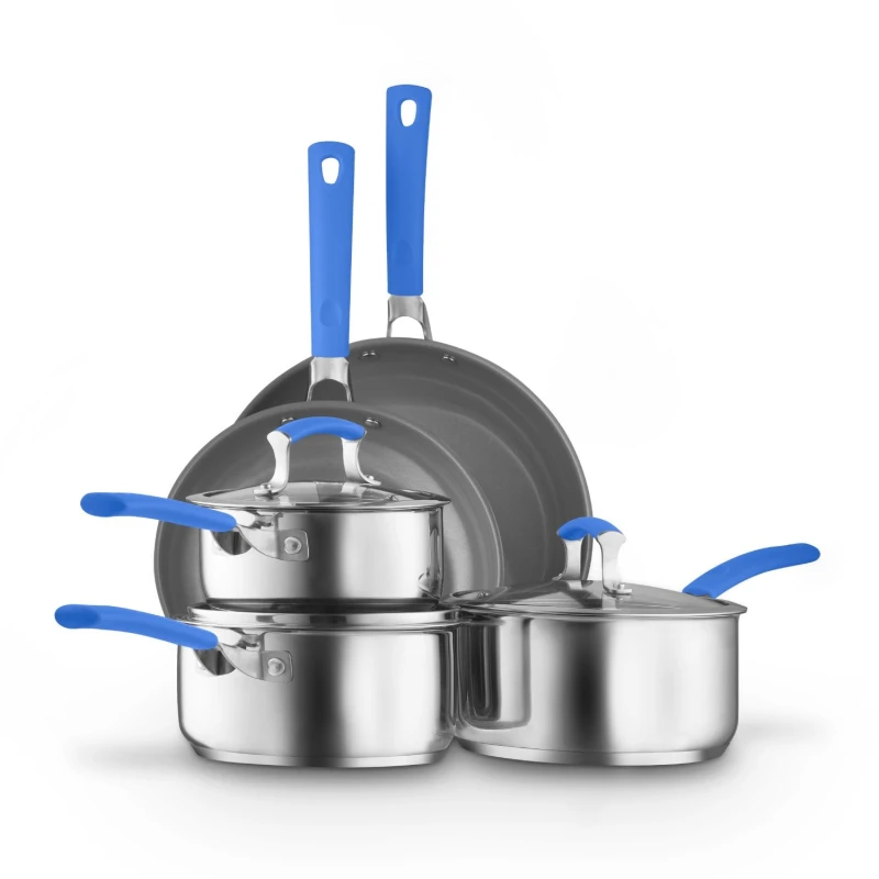 Image of Sur La Table 5 Piece Yellow Cookware Set, 16/18/20cm Saucepans, 24/28cm Frying Pans Stainless Steel, Induction Compatible in Blue Size: A Blue Unise