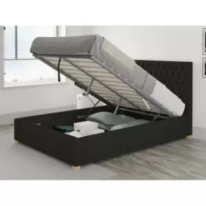 Image of Monroe Ottoman Upholstered Bed, Saxon Twill, Charcoal - Ottoman Bed Size Single (90x190)