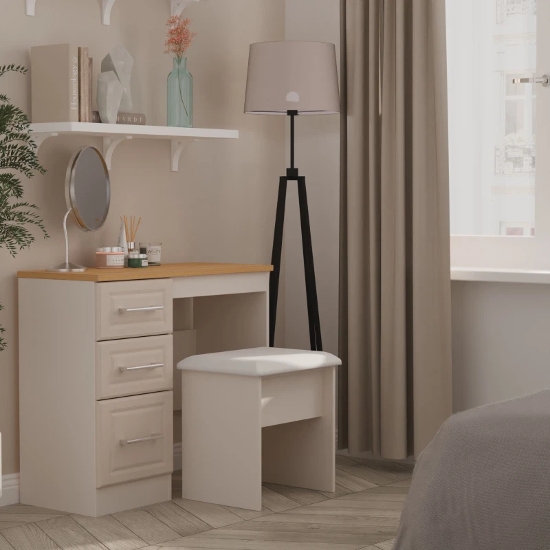 Image of Sevilla Ready Assembled Matt Beige Light Oak Effect 3 Drawer Non-Extendable Medium Dressing Table (H)795mm (W)930mm (D)415mm