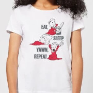 Image of Popeye Eat Sleep Yawn Repeat Womens T-Shirt - White - 3XL