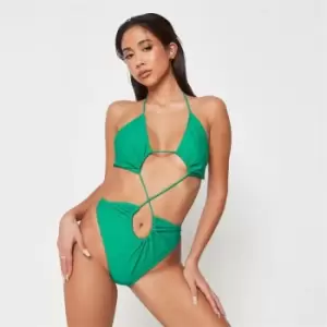 image of Missguided Halterneck Strappy Cut Out Swimsuit - Green