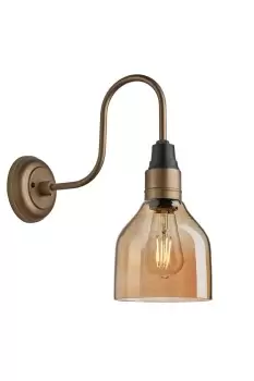 image of Swan Neck Tinted Glass Cone Wall Light, 6 Inch, Amber, Brass Holder