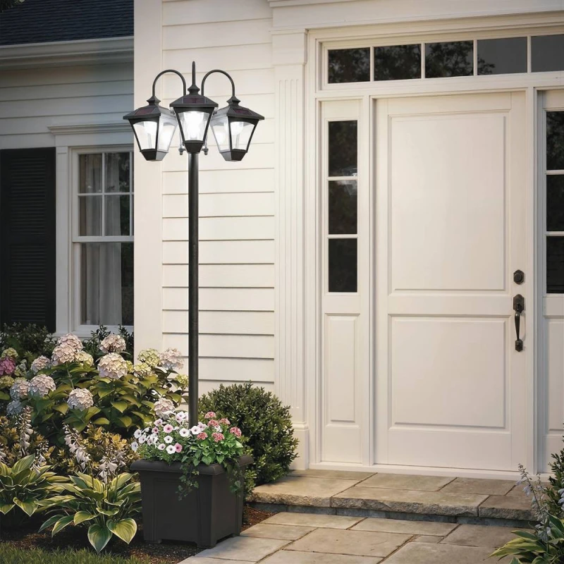 Image of OUTSUNNY Solar Lamp Post Dusk-to-Dawn Sensor 185cm Black Unisex