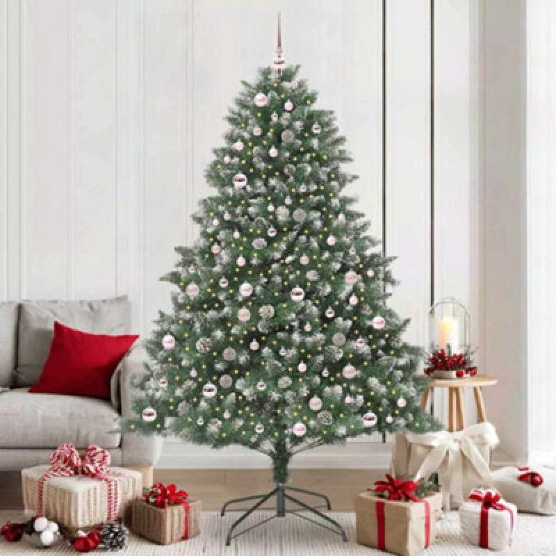 Image of vidaXL Artificial Christmas Tree with Stand, Pink Balls Green 140 x 140 x 210 cm, Green 3395247