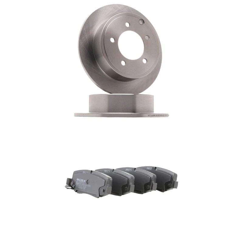 Image of RIDEX 3405B2334 Brake disc and pads set Rear Axle, Brake Disc Type: Solid, with acoustic wear warning Brake Set,disc brakes (3405)