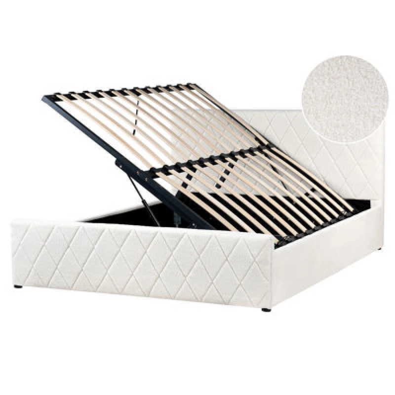 Image of Beliani Ottoman Bed Boucle Rochefort 160 X 200 Cm (Eu King Size) Off-White