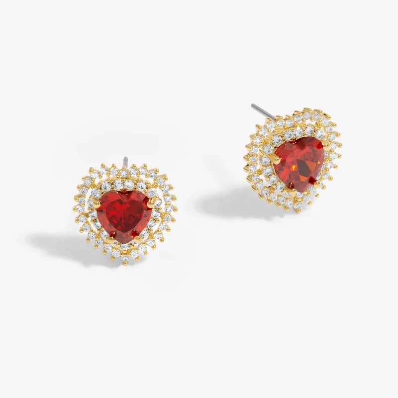 Image of Jon Richard Gold Plated Cubic Zirconia Red Heart Stud Earrings Gold female