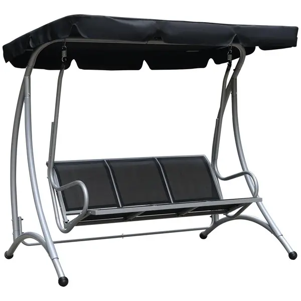 Image of Outsunny 3 Seat Metal Fabric Backyard Balcony Patio Swing Chair with Canopy Black