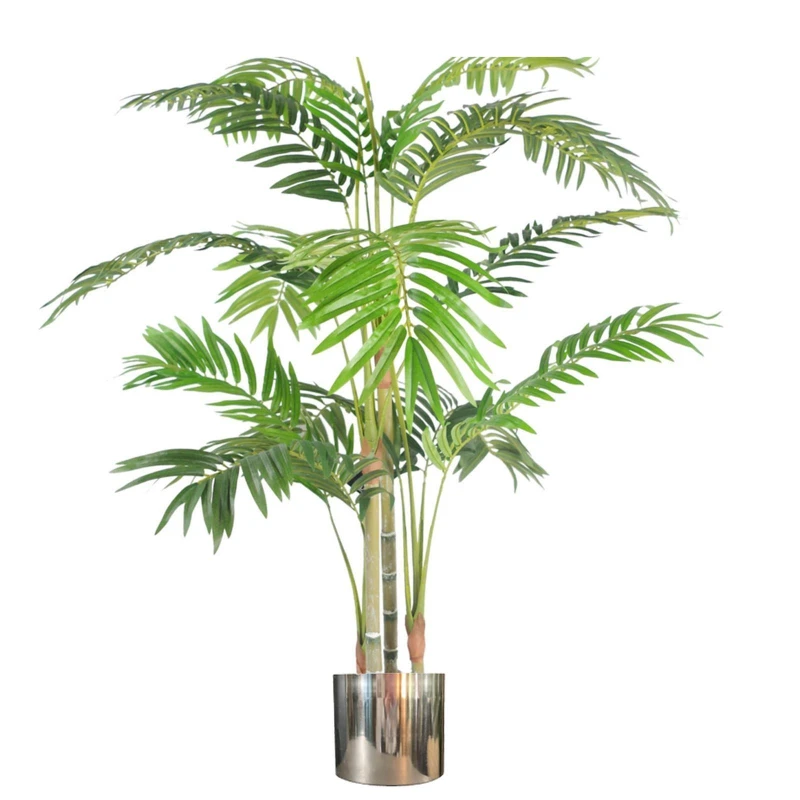 Image of Leaf 120cm (4ft) Premium Artificial Areca Palm with pot with Silver Metal Planter Green