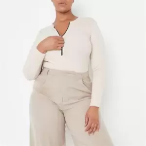 image of Missguided Plus Size Half Zip Jersey Bodysuit - Cream