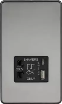 Image of KnightsBridge Shaver socket with dual USB A+C (5V DC 2.4A shared) - Black nickel