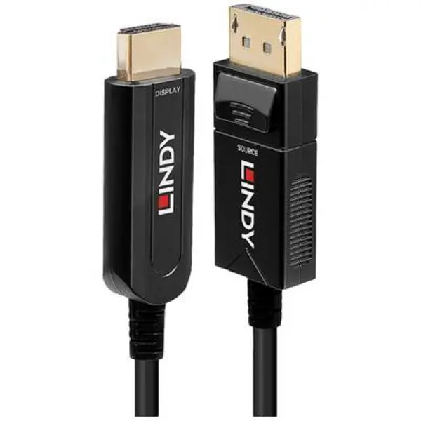 Image of LINDY DisplayPort / HDMI / Fibreglass Adapter cable DisplayPort plug, HDMI-A plug 10.00 m Black 38490 Ultra HD (4k) HDMI DisplayPort cable