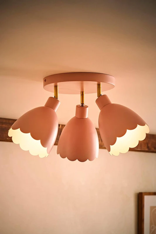 Image of ValueLights Millie Flower Style Scallop Adjustable Spotlight Ceiling Light & Bulbs in Pale Pink Pale Pink Unisex