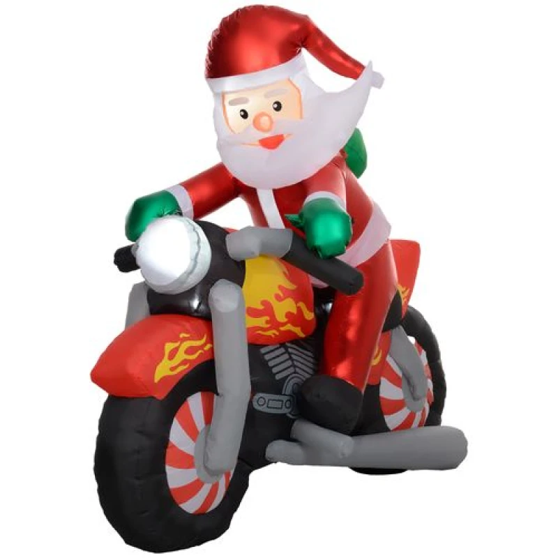 Image of Outsunny 5.6ft Christmas Blow Up Santa Claus Riding Motorcycle W/ LED Lights, Red 844-952V70RD