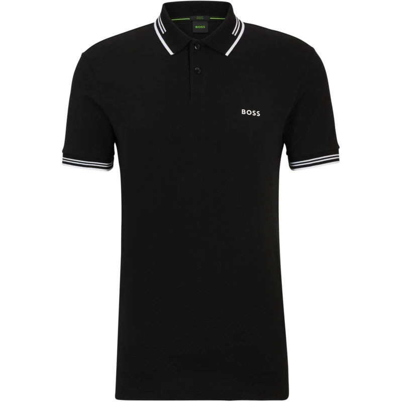 Image of Boss Mens HBG Paul Polo Contrast Striped Trim Shirt Black 001 male 2XL