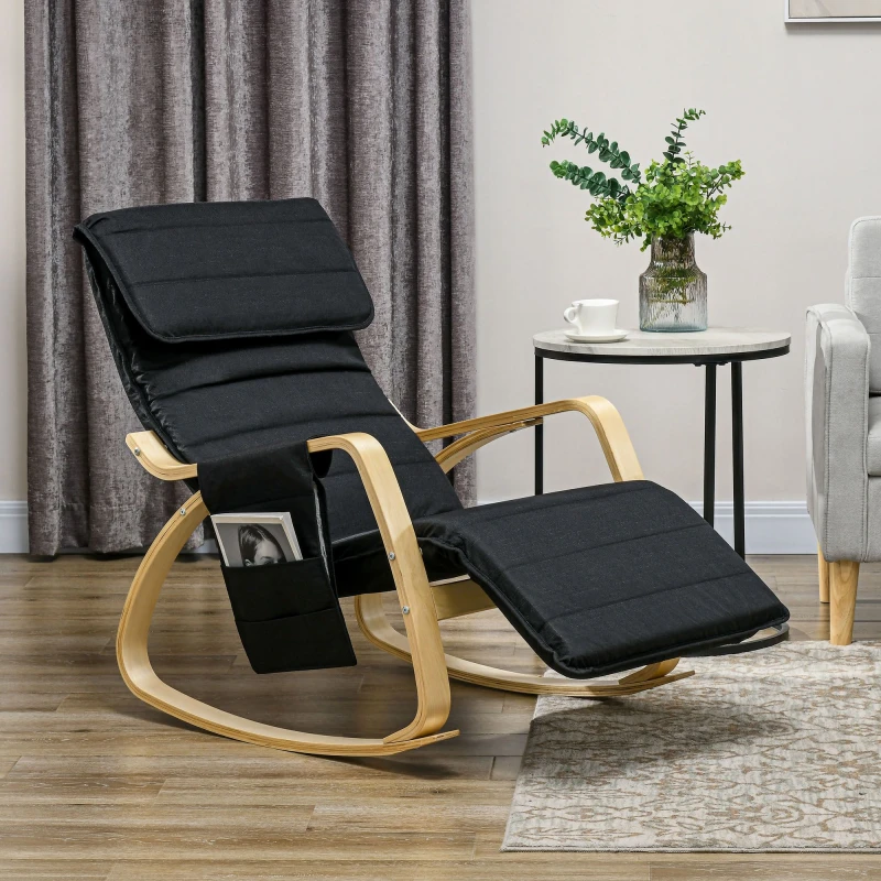 Image of HOMCOM Rocking Chair Recliner Armchair with Adjustable Footrest, Black 833-131V70BK