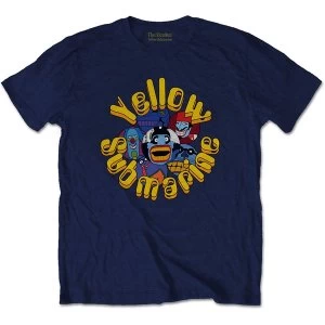 Image of The Beatles - Yellow Submarine Baddies Mens Large T-Shirt - Navy Blue