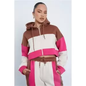 image of I Saw It First Chocolate Colourblock Zip Through Hoodie - Brown