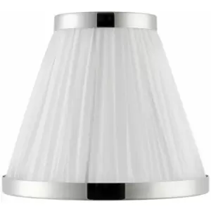 image of 8' Luxury Round Tapered Lamp Shade White Pleated Organza Fabric & Bright Nickel