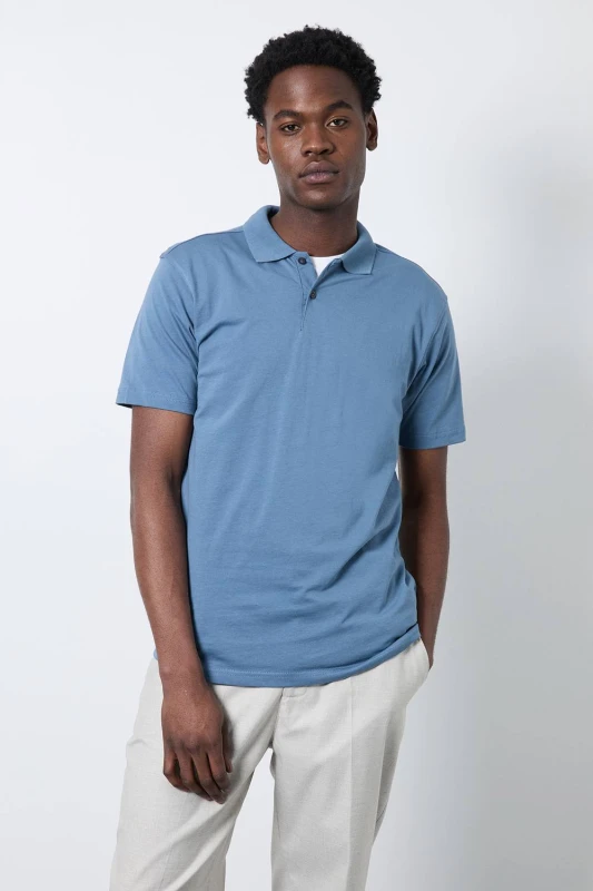 Image of Burton Burton Men Blue Jersey Polo Shirt Size: large Blue L Male 5045773279623