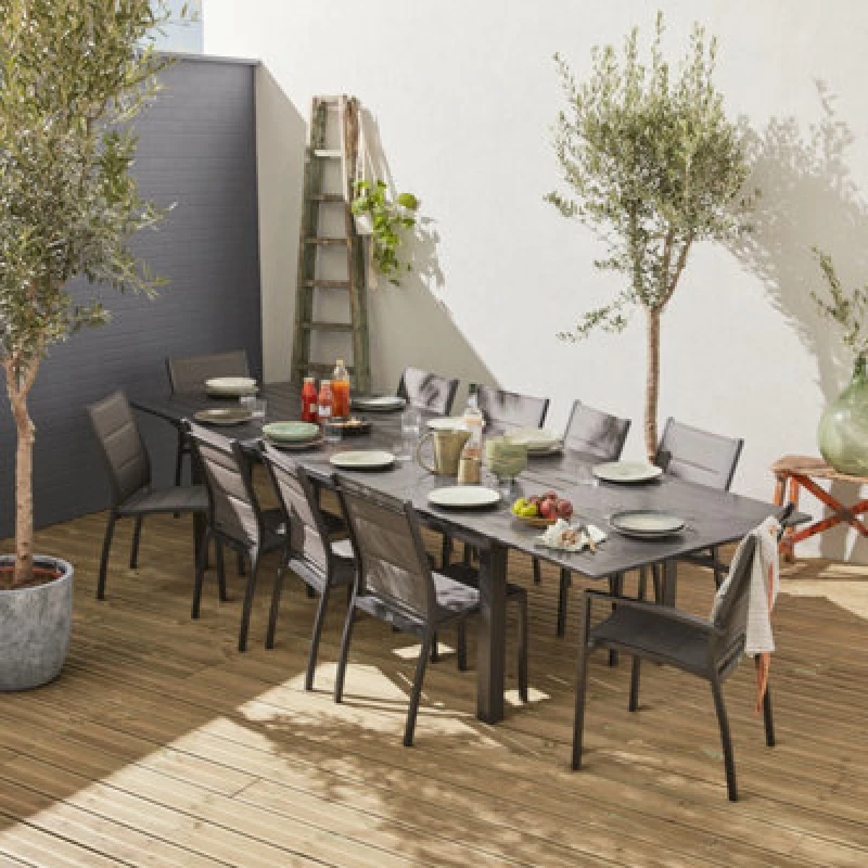 Image of Sweeek - 10-Seater Extendable Aluminium Garden Table Set With Chairs Anthracite 335X110X74cm - Odenton