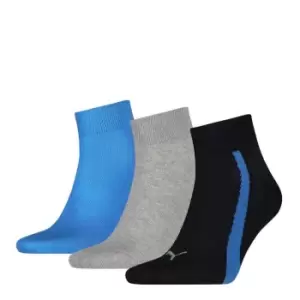 image of Puma 3 Pack Lifestyle Quarter Socks - Blue