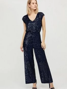 Image of Monsoon Leila Sequin V Neck Jumpsuit - Navy, Size 22, Women