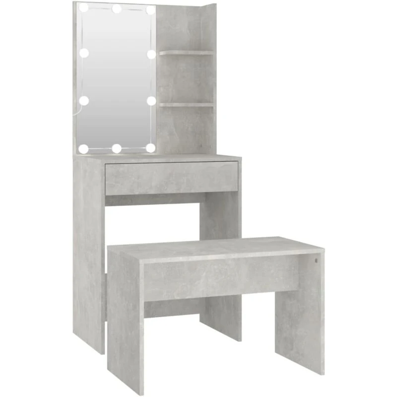 Image of VIDAXL Dressing Table Set with LED Concrete Grey Engineered Wood Vidaxl 8720287100768