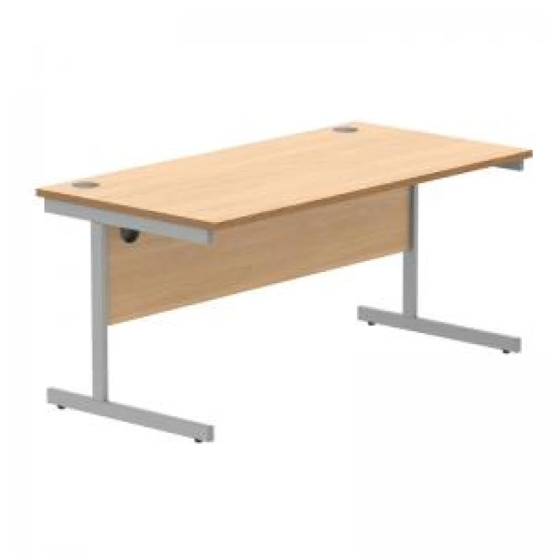 Image of Astin Rectangular Single Upright Cantilever Desk 1600x800x730mm Norwegian Beech/Silver KF824299