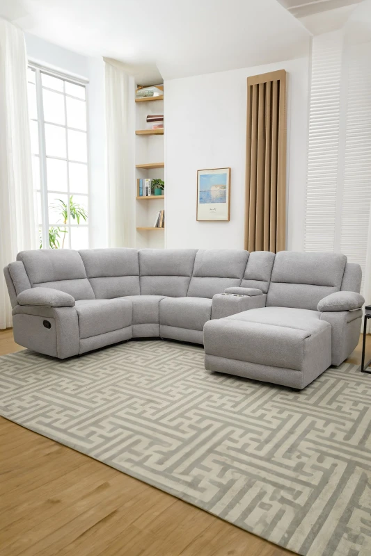 Image of More4Homes Dublin 4 Seater Fabric Corner Recliner Sofa Light Grey
