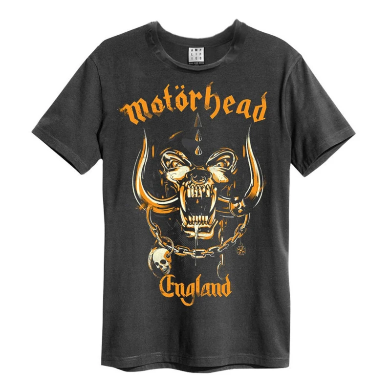 Image of Amplified Amplified Men Bronze England Motorhead T-Shirt in Charcoal Size: X-Small Charcoal XS Male 5059699798151