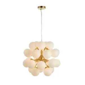 image of Ceiling Pendant Light Satin Brass Plate & Gloss White Glass 28 x 18W G9